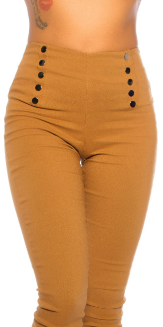 Skinny Highwaist Pants with Deco Buttons Bronze